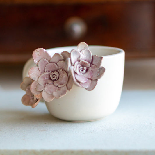 Handmade Floral Ceramic Coffee Mug: 3D Flower Applique