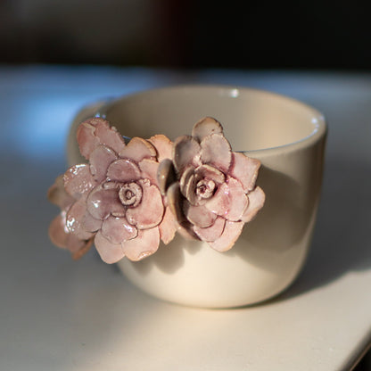 Handmade Floral Ceramic Coffee Mug: 3D Flower Applique