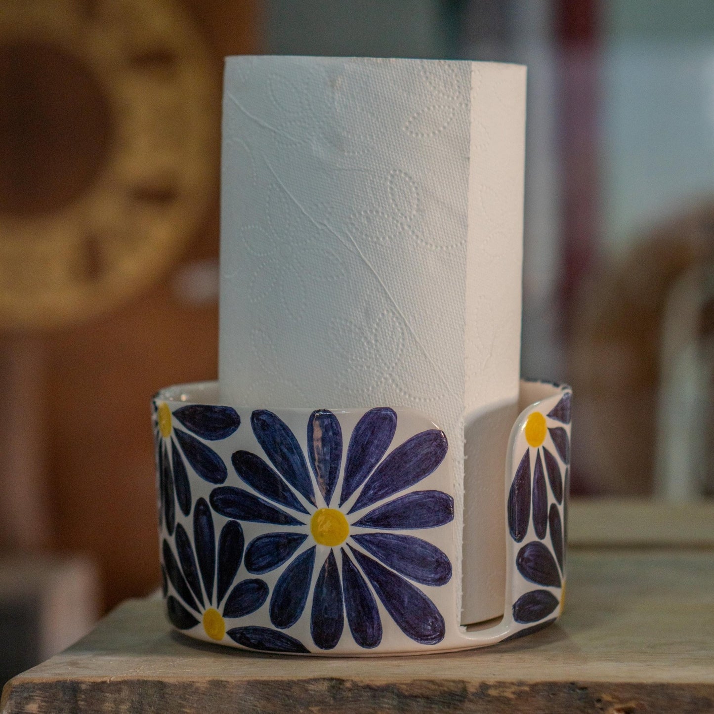 Handmade Floral Ceramic Paper Towel Holder: Kitchen Decor