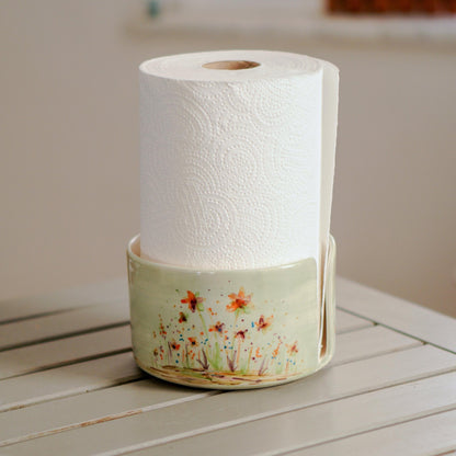 Handmade Floral Ceramic Paper Towel Holder - Paper Roll Holder