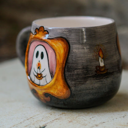 Handmade Ghost Mug: Spooky Halloween Coffee Cup, Gothic Decor