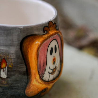 Handmade Ghost Mug: Spooky Halloween Coffee Cup, Gothic Decor
