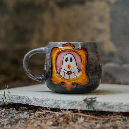 Handmade Ghost Mug: Spooky Halloween Coffee Cup, Gothic Decor
