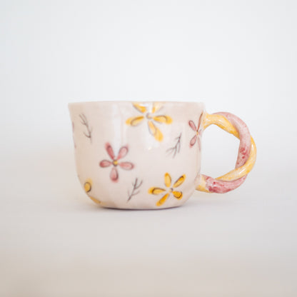 Vintage  Mug - Flower Designed Coffee Mug - Ceramic Coffee Cup - Colorful Handled - Special Gift for Home/Minimalist Design