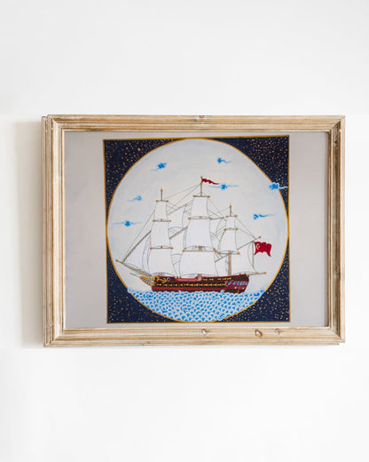 Miniature Wall Art - Original Handmade Painting - Unique Home Decor - Ancient Warship Theme