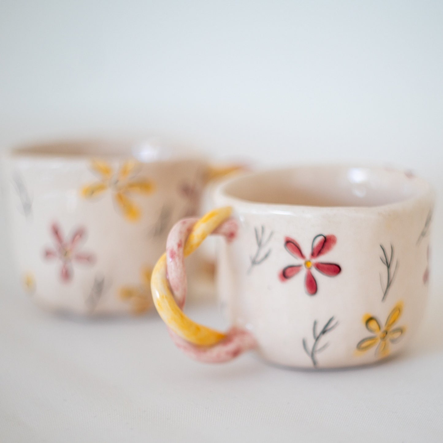 Vintage  Mug - Flower Designed Coffee Mug - Ceramic Coffee Cup - Colorful Handled - Special Gift for Home/Minimalist Design