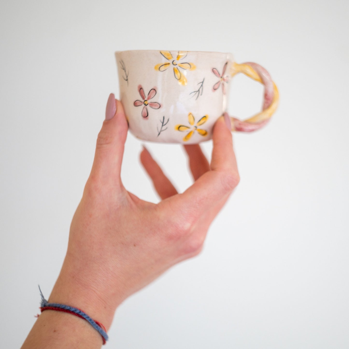 Vintage  Mug - Flower Designed Coffee Mug - Ceramic Coffee Cup - Colorful Handled - Special Gift for Home/Minimalist Design