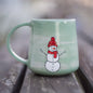 Winter Themed Coffee Mug, Snowman Sketch On Pottery/ Colorful and Handmade Coffee Cup/Special Gift for Special Ones
