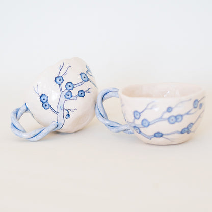 Minimalist Sakura Vintage Mug - Handmade Flower Designed Cup - Coffee Mug - Special Gift - Valentines Gift - Ceramic Coffee Pottery