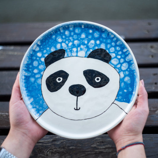 Cute Panda Plate 25 CM | Handmade Children Plate | Animal Decorated Dish | Handmade Vivid Colors Panda Decor | Panda Happy Meal Plate
