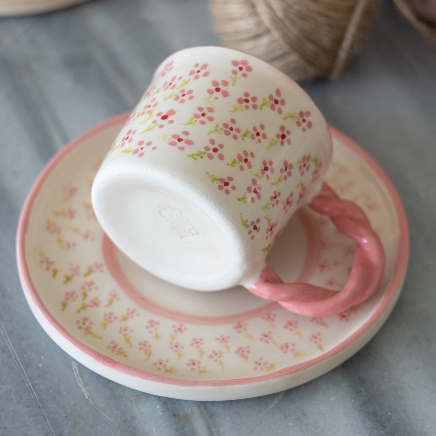 Minimalist Flowers Coffee Cup and Saucer | Handmade Coffee Cup Blossom Decor | Decorative Floral Coffee Cup | Pink Blossom Coffee Cup