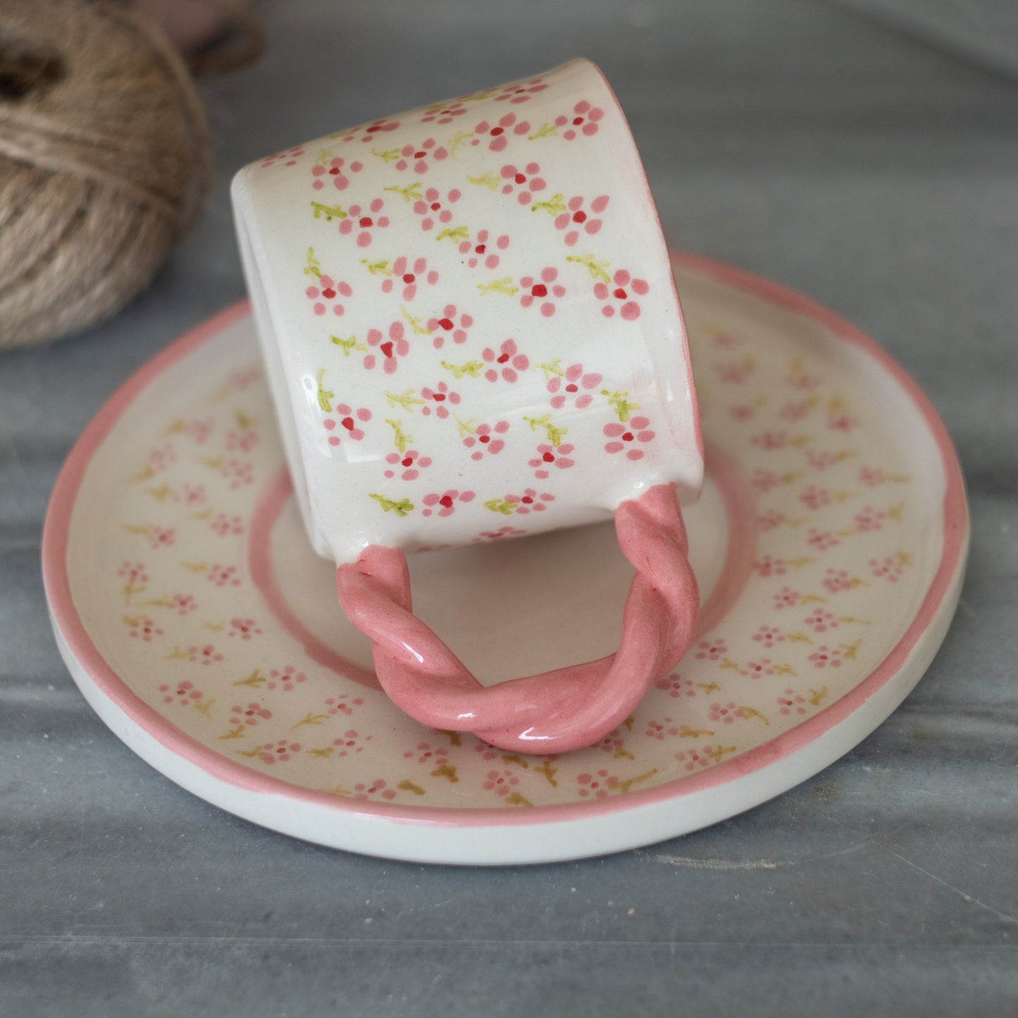 Minimalist Flowers Coffee Cup and Saucer | Handmade Coffee Cup Blossom Decor | Decorative Floral Coffee Cup | Pink Blossom Coffee Cup