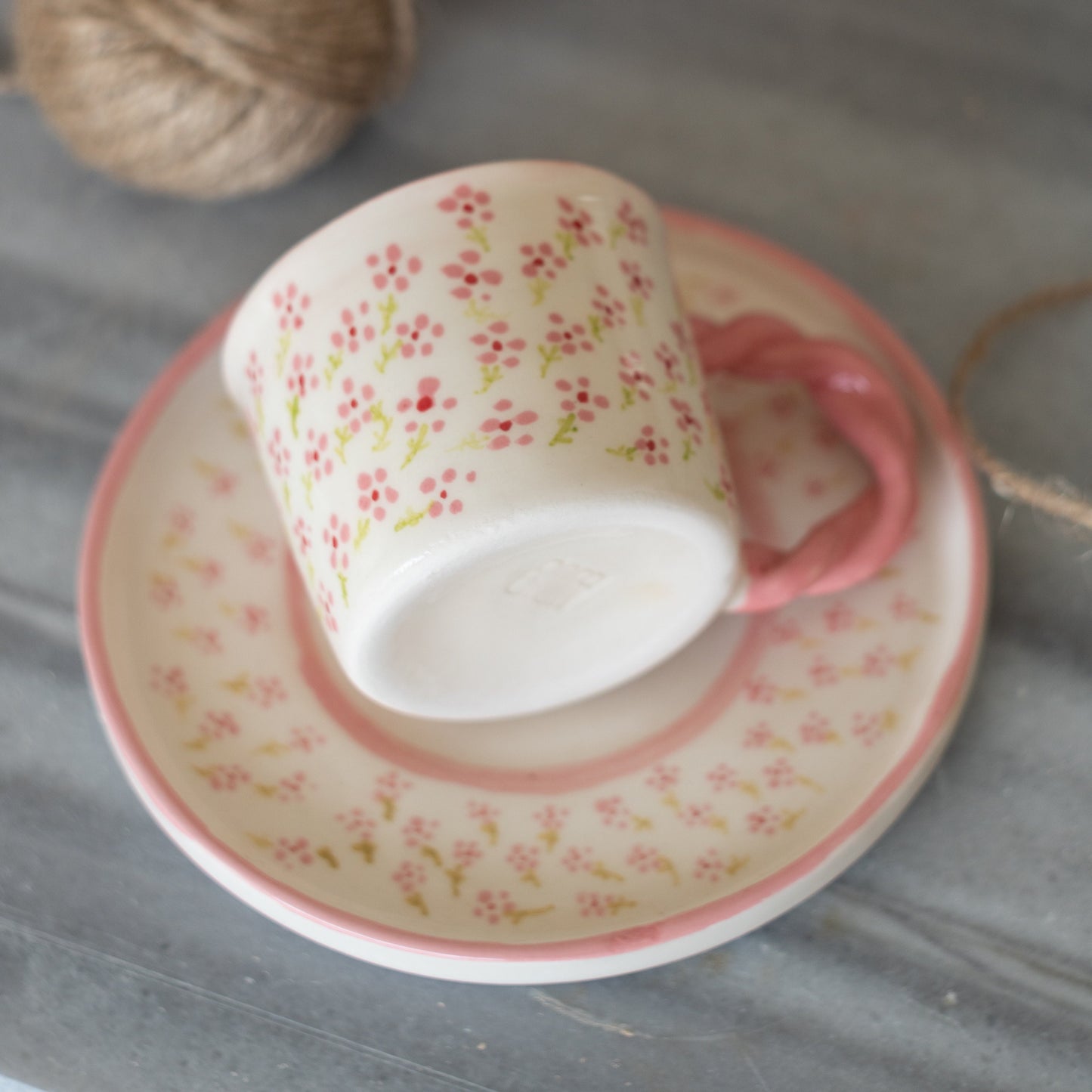Minimalist Flowers Coffee Cup and Saucer | Handmade Coffee Cup Blossom Decor | Decorative Floral Coffee Cup | Pink Blossom Coffee Cup