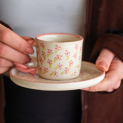 Minimalist Flowers Coffee Cup and Saucer | Handmade Coffee Cup Blossom Decor | Decorative Floral Coffee Cup | Pink Blossom Coffee Cup