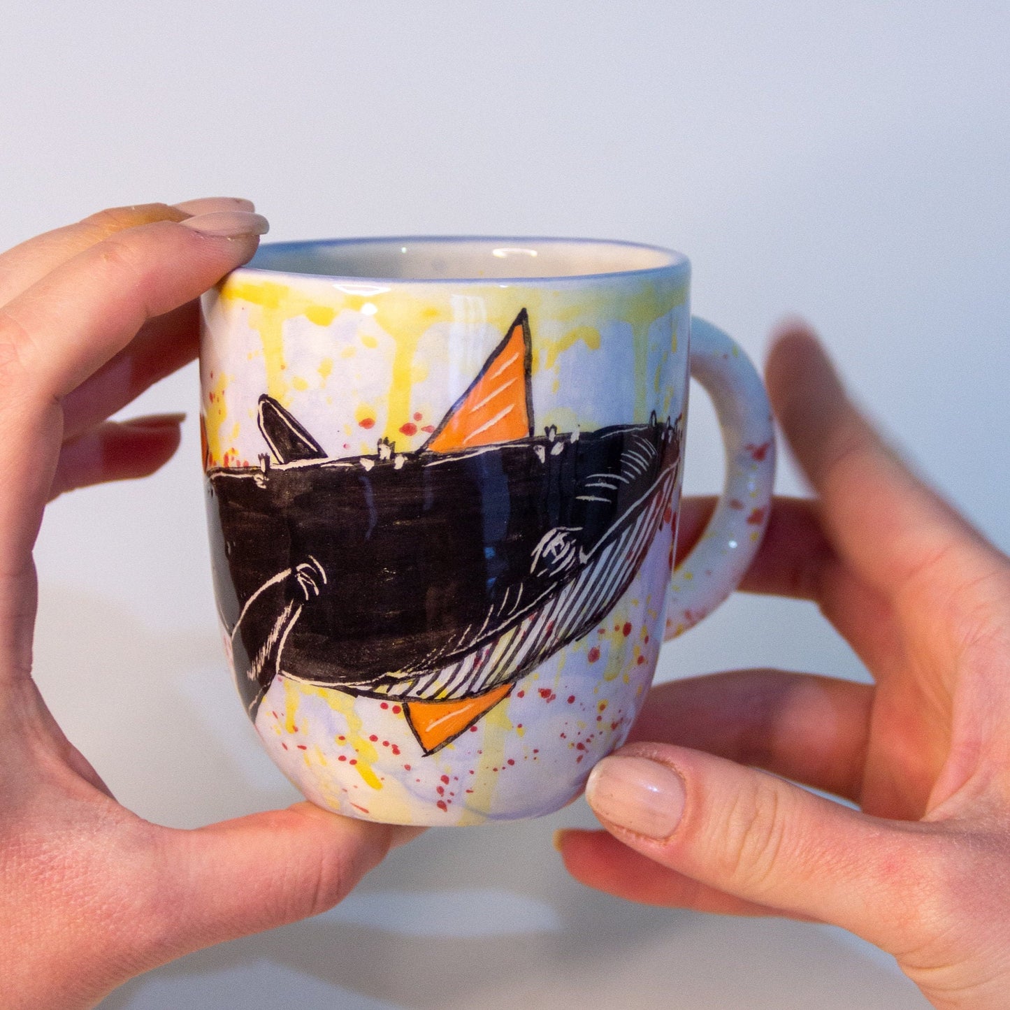 Whale Coffee Mug | Watercolor Coffee Pottery | Handmade Animal Mug | Beluga Whale | Handcrafted Coffee Pottery