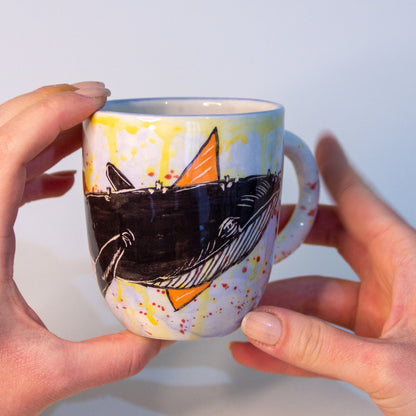 Whale Coffee Mug | Watercolor Coffee Pottery | Handmade Animal Mug | Beluga Whale | Handcrafted Coffee Pottery