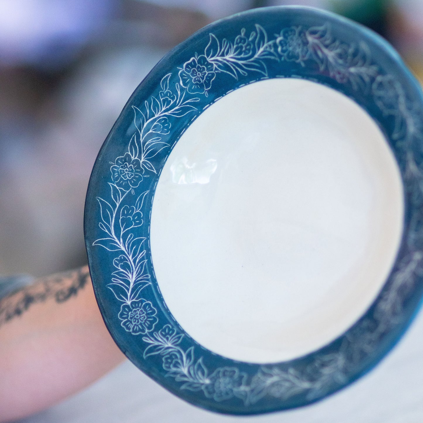 Pottery Dinnerware, Blue Blanc Plate, Handmade Ceramic Dinnerware Flower Theme, Housewarming Gift Idea