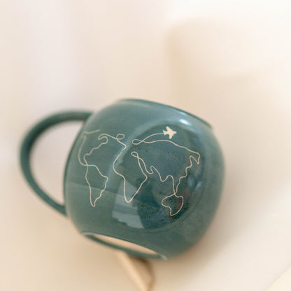 Travel Mug, Handmade Pottery Mug, World Map Coffee Mug