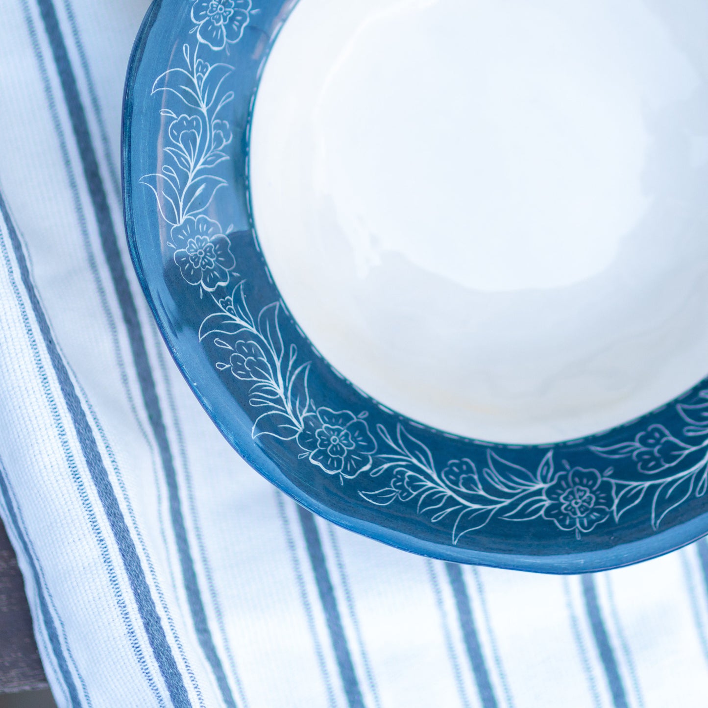 Pottery Dinnerware, Blue Blanc Plate, Handmade Ceramic Dinnerware Flower Theme, Housewarming Gift Idea