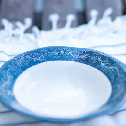 Pottery Dinnerware, Blue Blanc Plate, Handmade Ceramic Dinnerware Flower Theme, Housewarming Gift Idea
