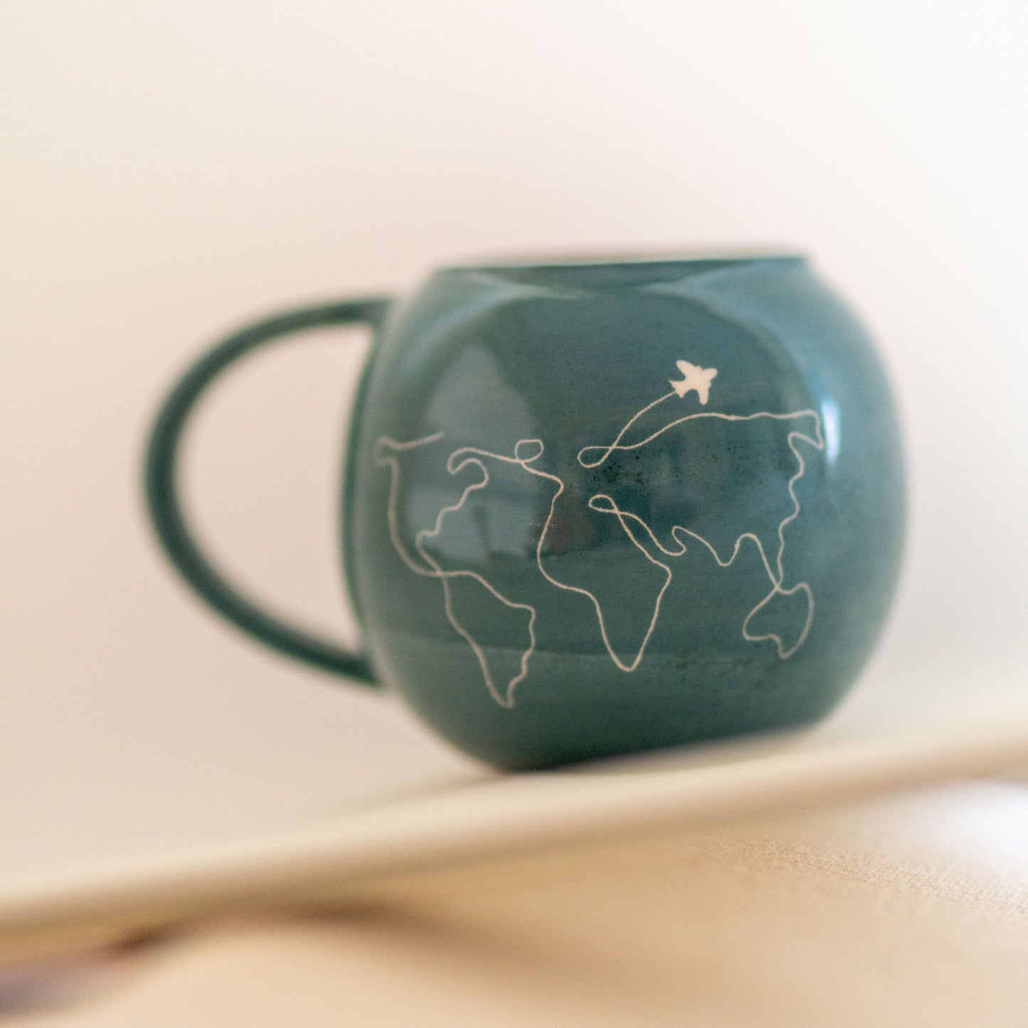 Travel Mug, Handmade Pottery Mug, World Map Coffee Mug