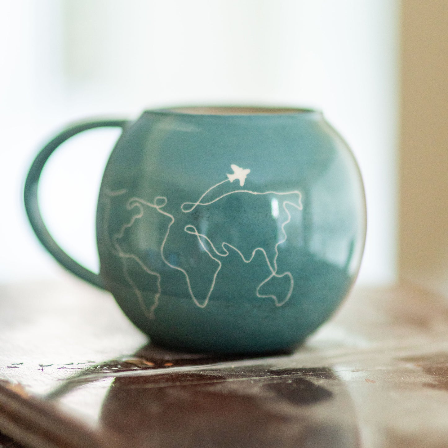 Travel Mug, Handmade Pottery Mug, World Map Coffee Mug