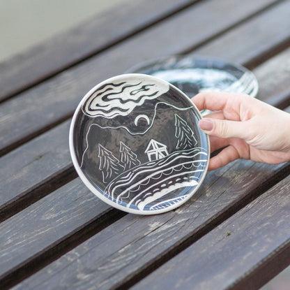 Ceramic Dinner Plate, Hand-craved Dinnerware, Housewarming Gift Idea, Landscape Plates