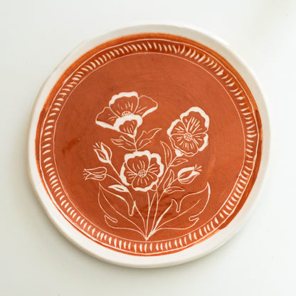 Handmade Dinnerware, Floral Plate Set, Terracotta Ceramic Dinnerware, Elegant Dinner Plates