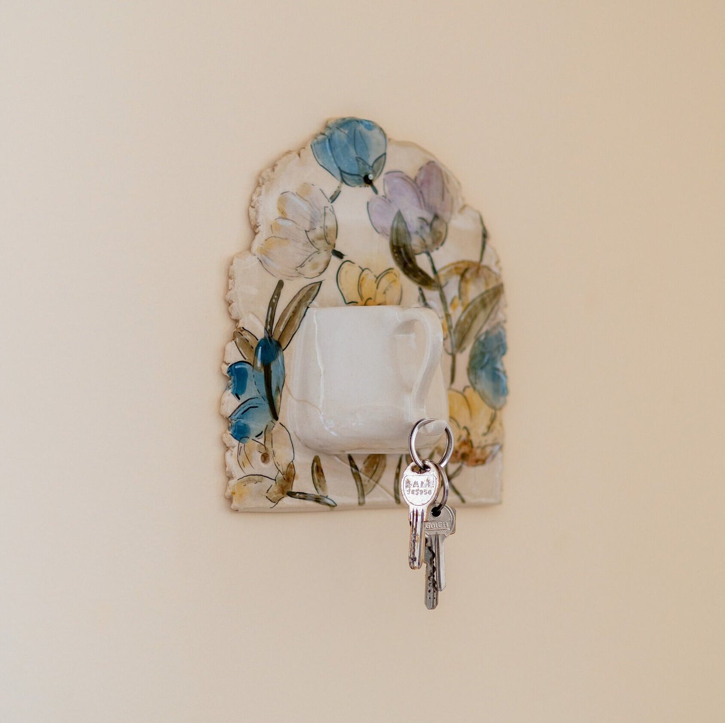 Key Holder for Wall, Ceramic Key Hanger, Handmade Key Rack, Housewarming Gift Key Hook, Multipurpose Organizer, Watercolor Flowers