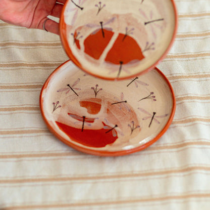 Floral Dinnerware Set, Terracotta Pottery Dinnerware, Dragonfly Pattern