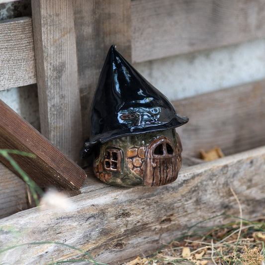 Haunted House, Handmade Halloween Decor, Halloween Witch Fairy House, Ceramic Incense Holder, Candle Holder