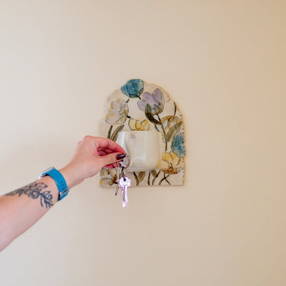 Key Holder for Wall, Ceramic Key Hanger, Handmade Key Rack, Housewarming Gift Key Hook, Multipurpose Organizer, Watercolor Flowers