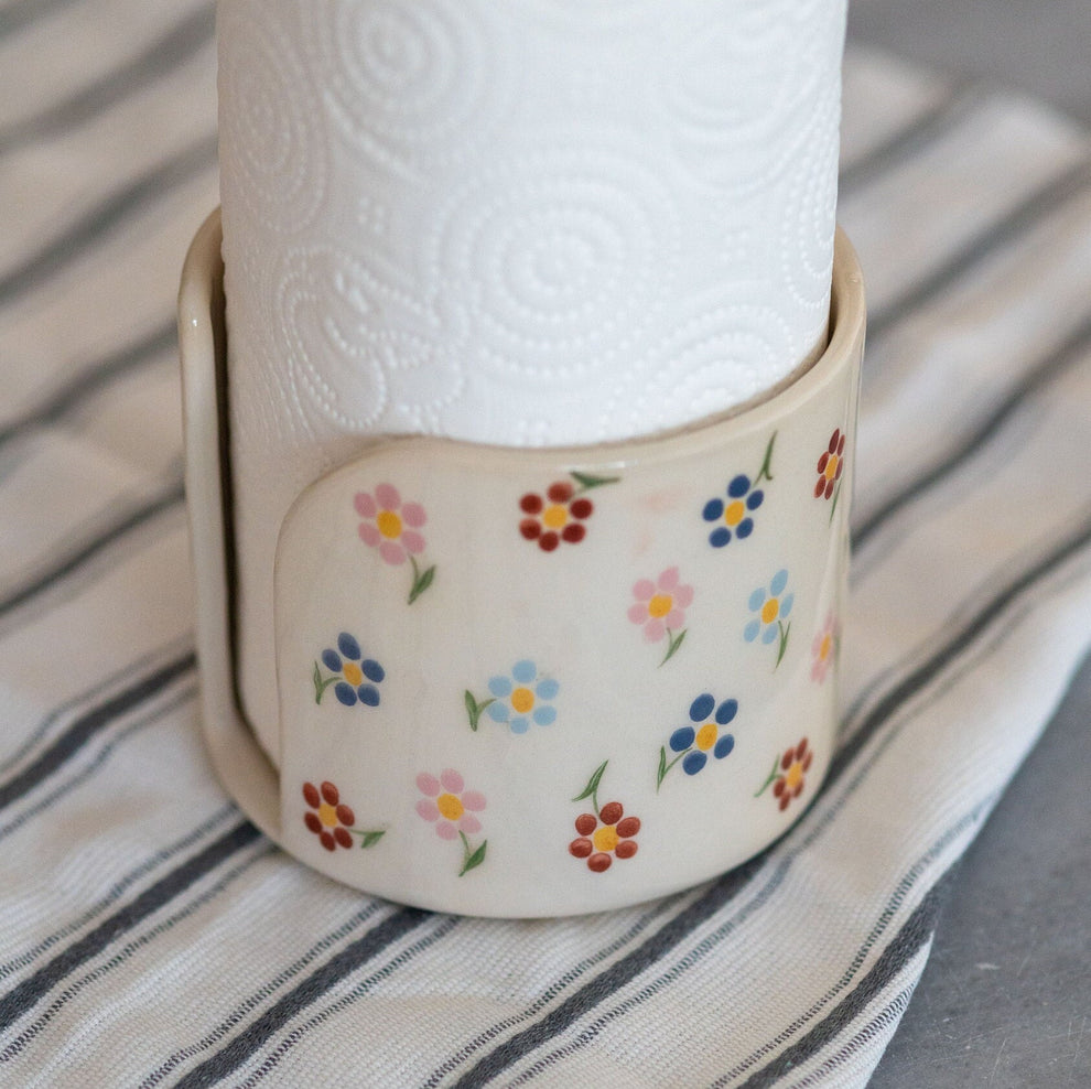 Paper Towel Holder, Handmade Towel Rack, Floral Ceramic Bathroom Decor – CeraBien