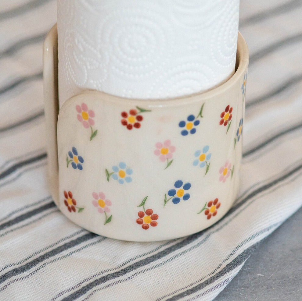 Paper Towel Holder, Handmade Towel Rack, Floral Ceramic Bathroom Decor ...