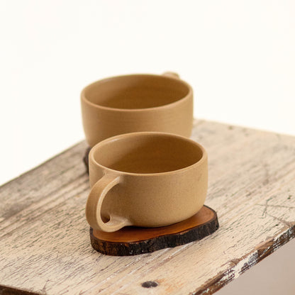 Coffee Cup Tea Cup and Wooden Sacuer, Stonware Mug Set, Handmade Tea Set