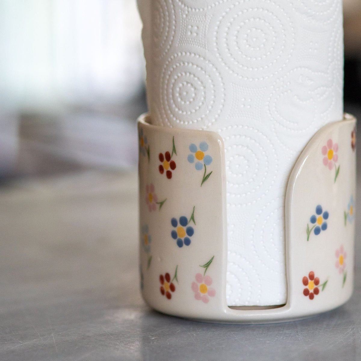 Paper Towel Holder, Handmade Towel Rack, Floral Ceramic Bathroom Decor ...