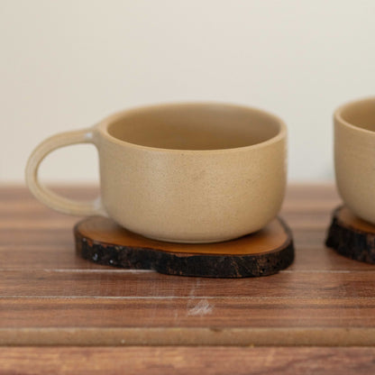 Coffee Cup Tea Cup and Wooden Sacuer, Stonware Mug Set, Handmade Tea Set