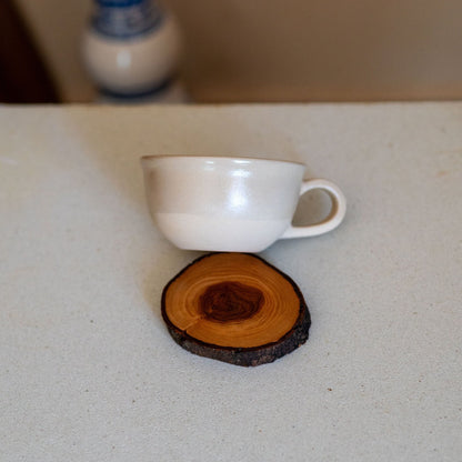Stoneware Mug Set, Handmade Latte Mug, Tea Cup and Wooden Saucer | Housewarming Gift Idea