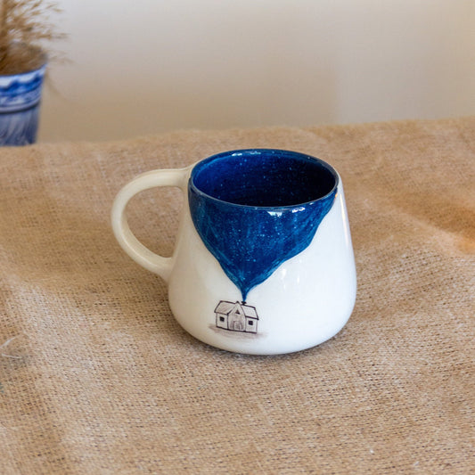 Pottery Mug Night and Stars, Handmade Ceramic Coffee Mug, Blue Sky Decorated