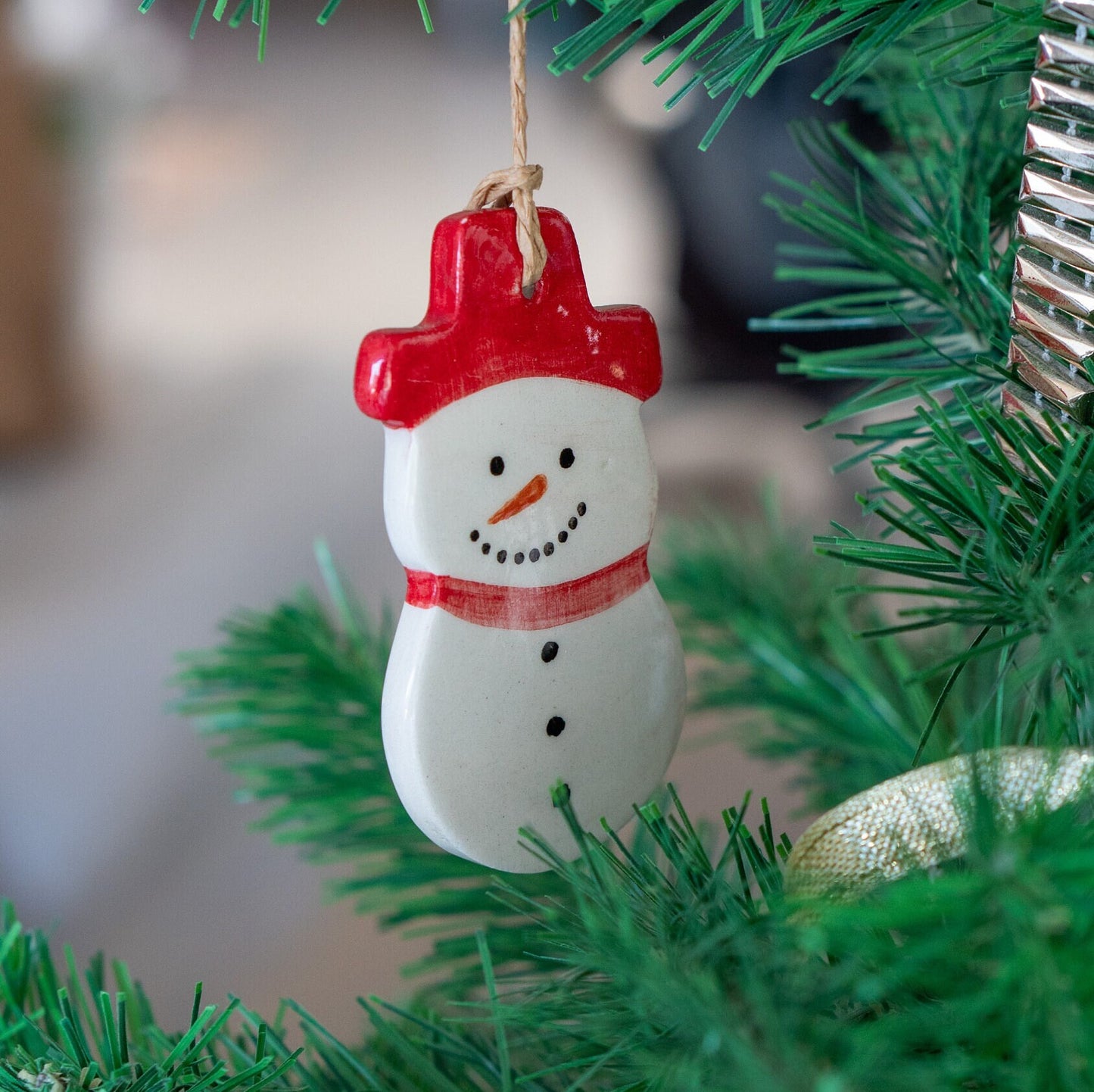 Christmas Ornaments - 9 Pieces Set - Vintage Bell, Snowman, Handmade Christmas Decor