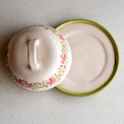 Butter Dish Flower Decorated Plate, Butter Dish With Lid