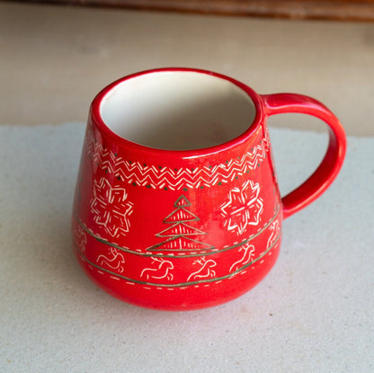 Christmas Mug Vintage Christmas Decor, Handmade Pottery Mug, Ugly Sweater Decor