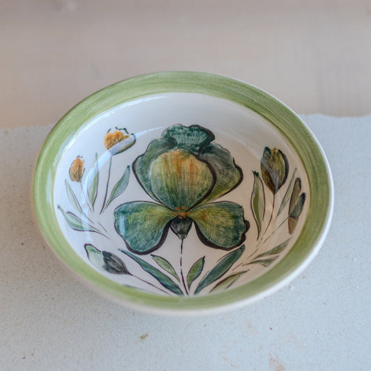 Flower Decorated Pottery Dinnerware, Handmade Ceramic Bowl