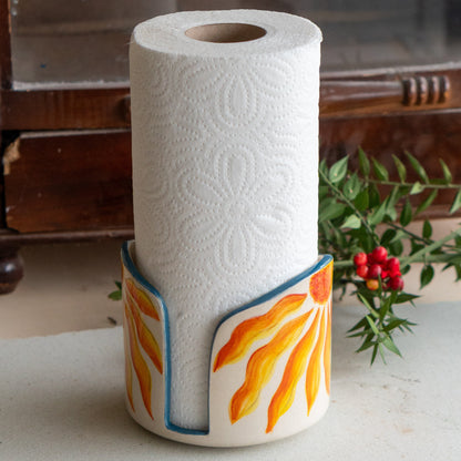 Handmade Ceramic Paper Towel Holder: Floral Holiday Kitchen Decor