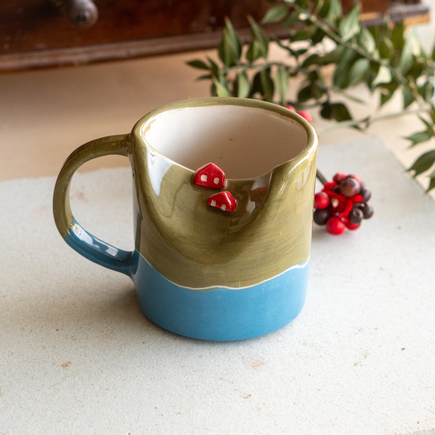 Small Village Coffee Mug - Pottery Mug, Unique Handmade Mug, Ceramic Coffee Mug