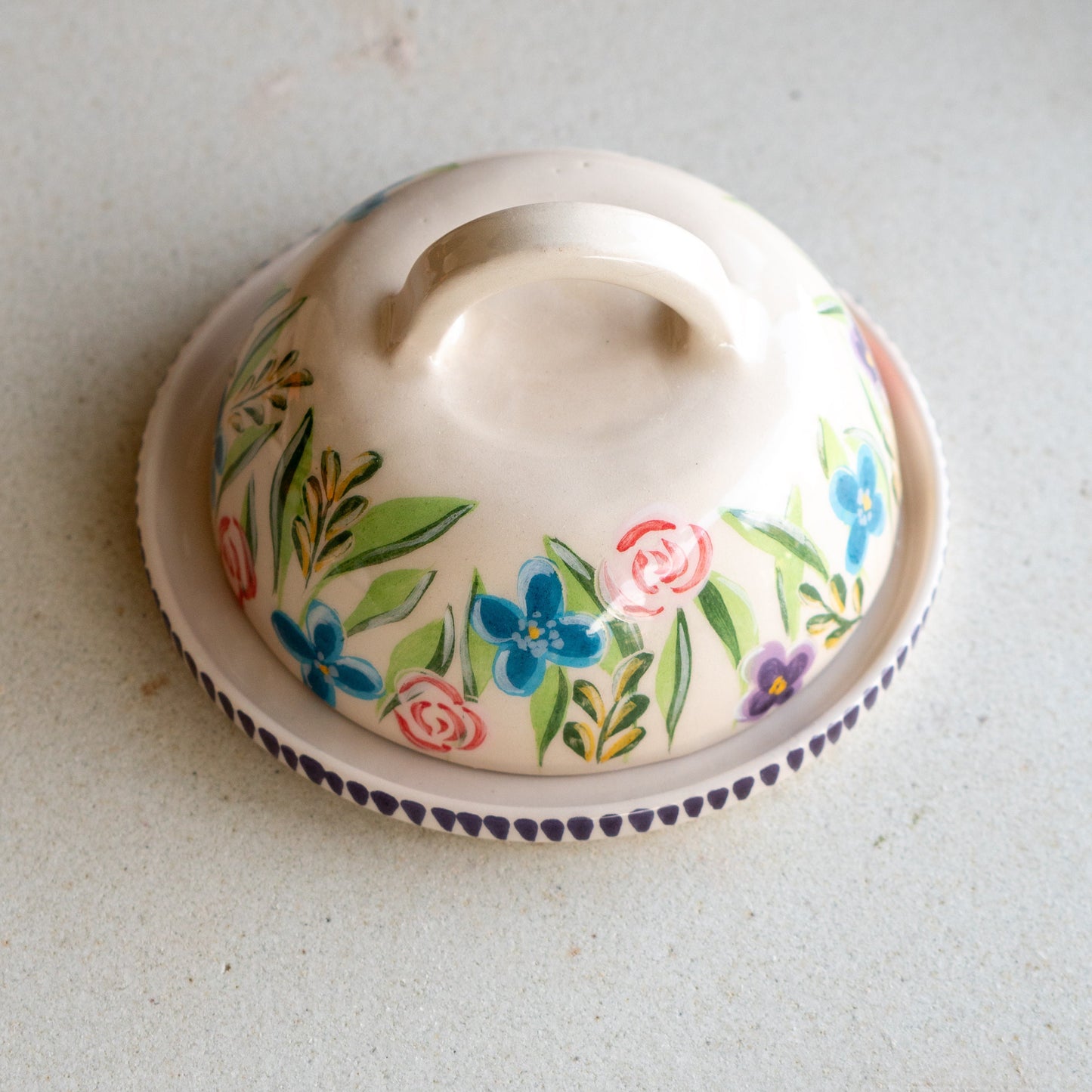 Butter Dish with Lid - Floral Plate, Butter Crock, Handmade Flower Decorated Butter Holder