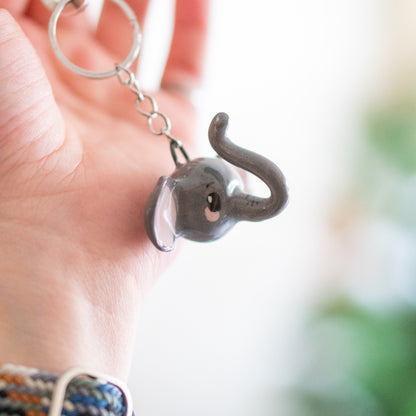Cute Elephant Key Chain - Animal Figurine Key Holder, Handmade Gift for Animal Lover, Cute Gift Idea