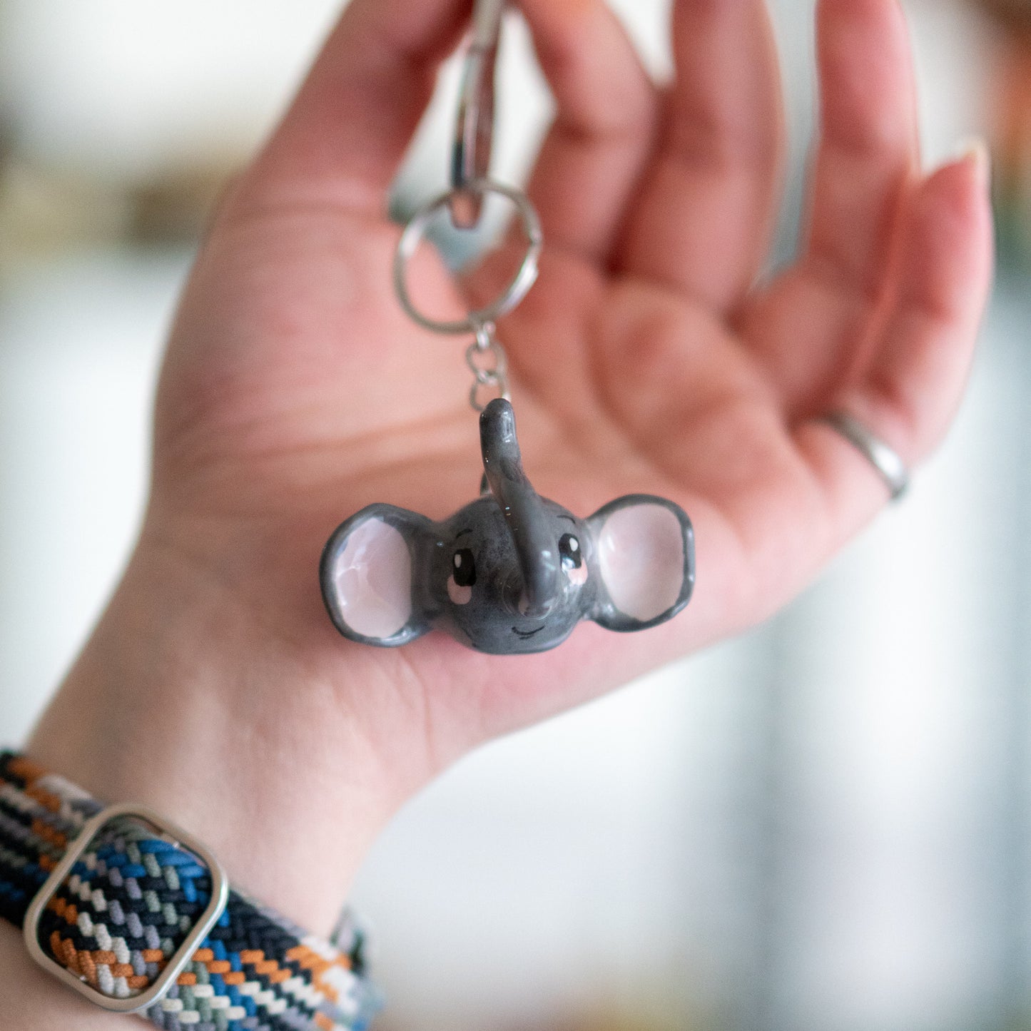 Cute Elephant Key Chain - Animal Figurine Key Holder, Handmade Gift for Animal Lover, Cute Gift Idea