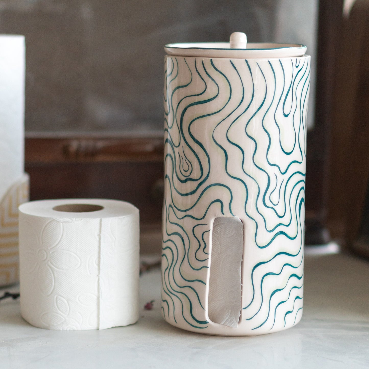 Toilet Paper Holder, Freestanding TP Holder, Handmade Bathroom Decor