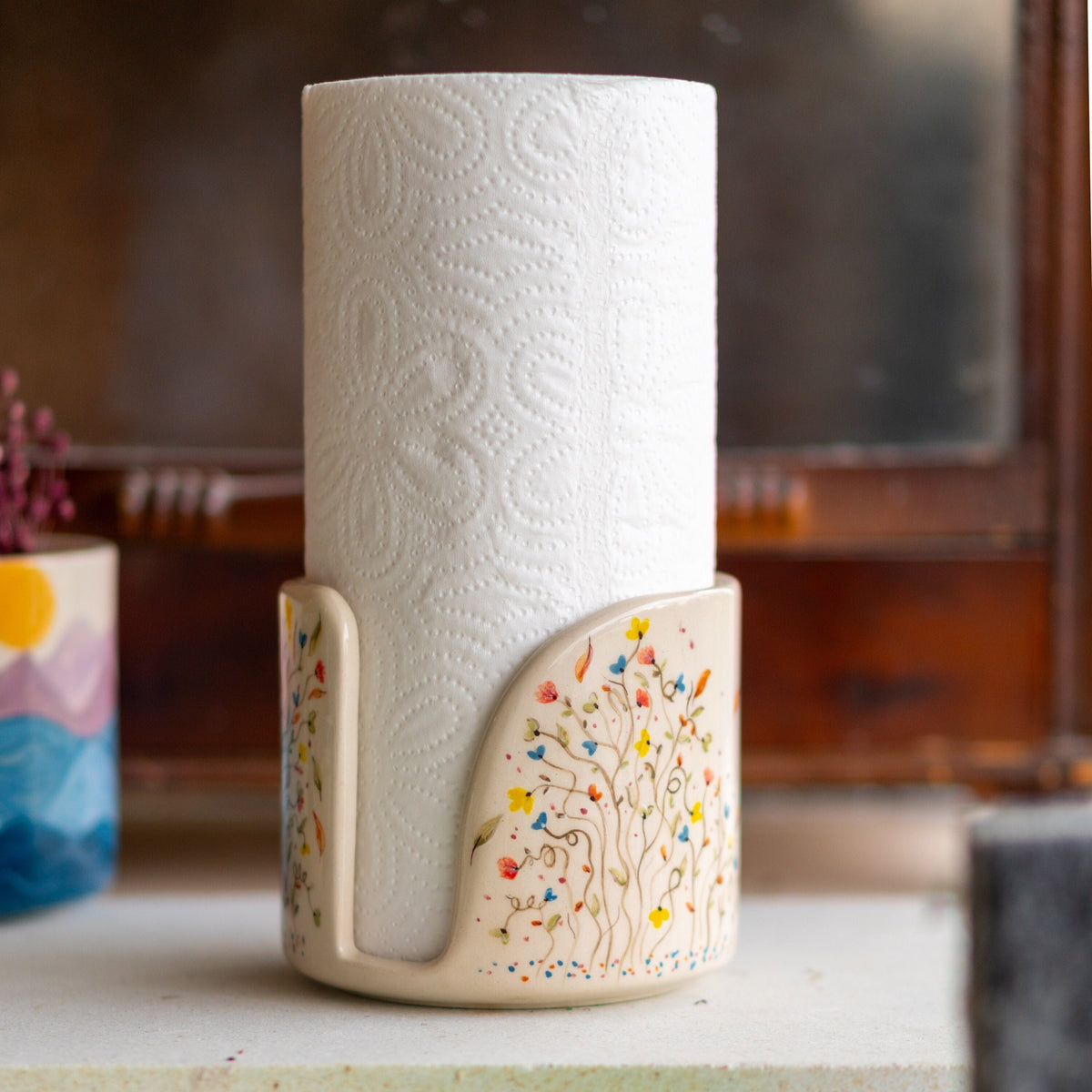 Paper Towel Holder - Rustic Kitchen Decor, Ceramic Towel Rack, Unique ...